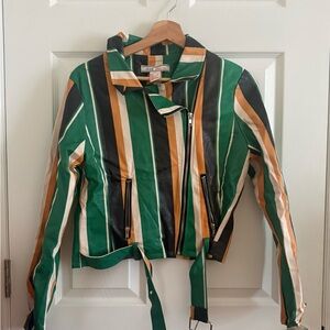 Flying Tomato Multicolor Striped Leather Jacket